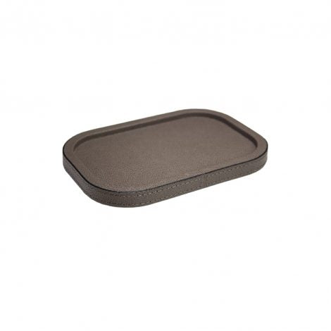 Taupe Small Rectangular Leather Stacking Tray