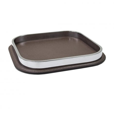 Chocolate Leather & Chrome Tray