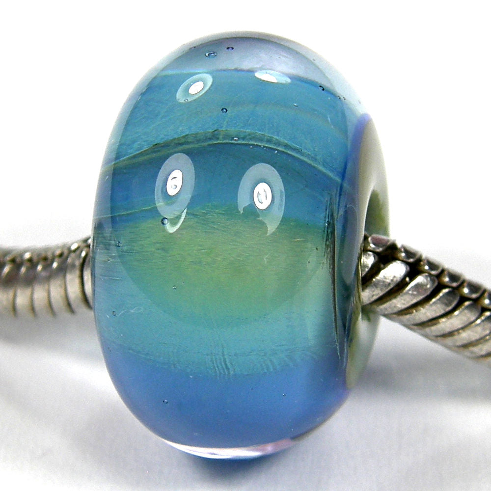 Murano Glass Bead Charm Blue and Silver Beads  Glass Large Hole Silver Core Compatible all European Bracelet Beads Lampwork