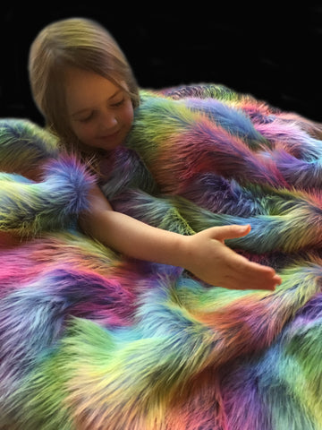 Luxury Rainbow Faux Fur Weighted Blanket - Happy Senses