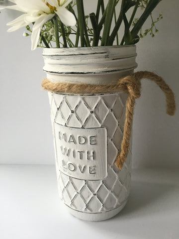 hand painted and distressed glass jar, vintage, farmhouse decor