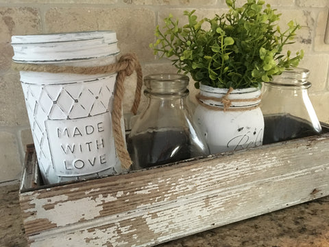 hand painted and distressed glass jar, vintage, farmhouse decor