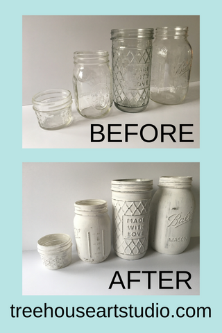  diy before and after painted and distressed glass jars, mason jars