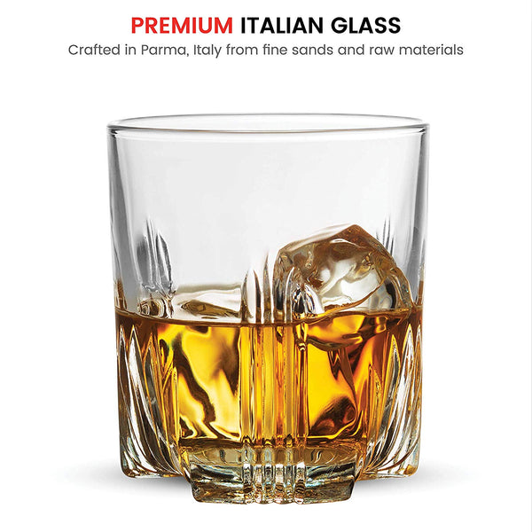 Italian Made 7-Piece Decanter Set - Whiskey Glass Lead Free Sophisticated Decanter with Beautiful Stopper and 6 Lovely Cocktail Glasses | Irish Scottish Whisky Drinkware Glassware Set, Elegant Whiskey Decanter with Ornate Stopper and 6 Exquisite Cocktail Glasses | Premium Class Style Liquor Vodka Vine Bar Set
