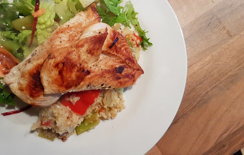 Pan fried Chicken Steak with Mediterranean Couscous 