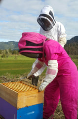 Sue checking the bees