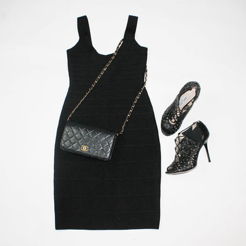 Herve Leger Dress and Chanel Bag