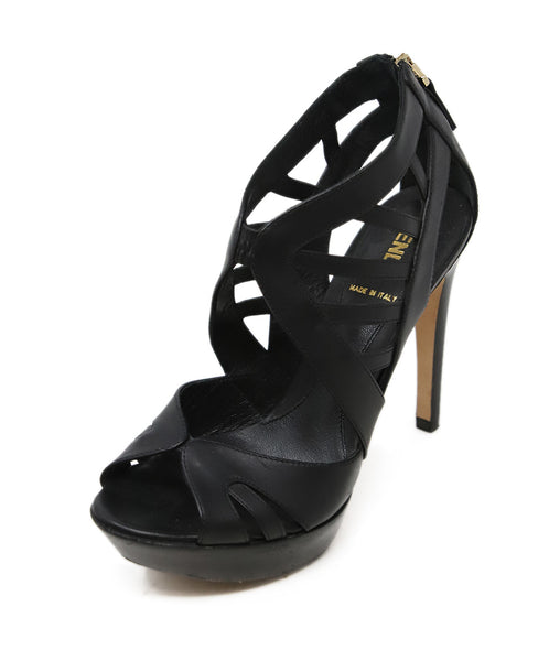 Fendi Platform Black Leather Strappy 