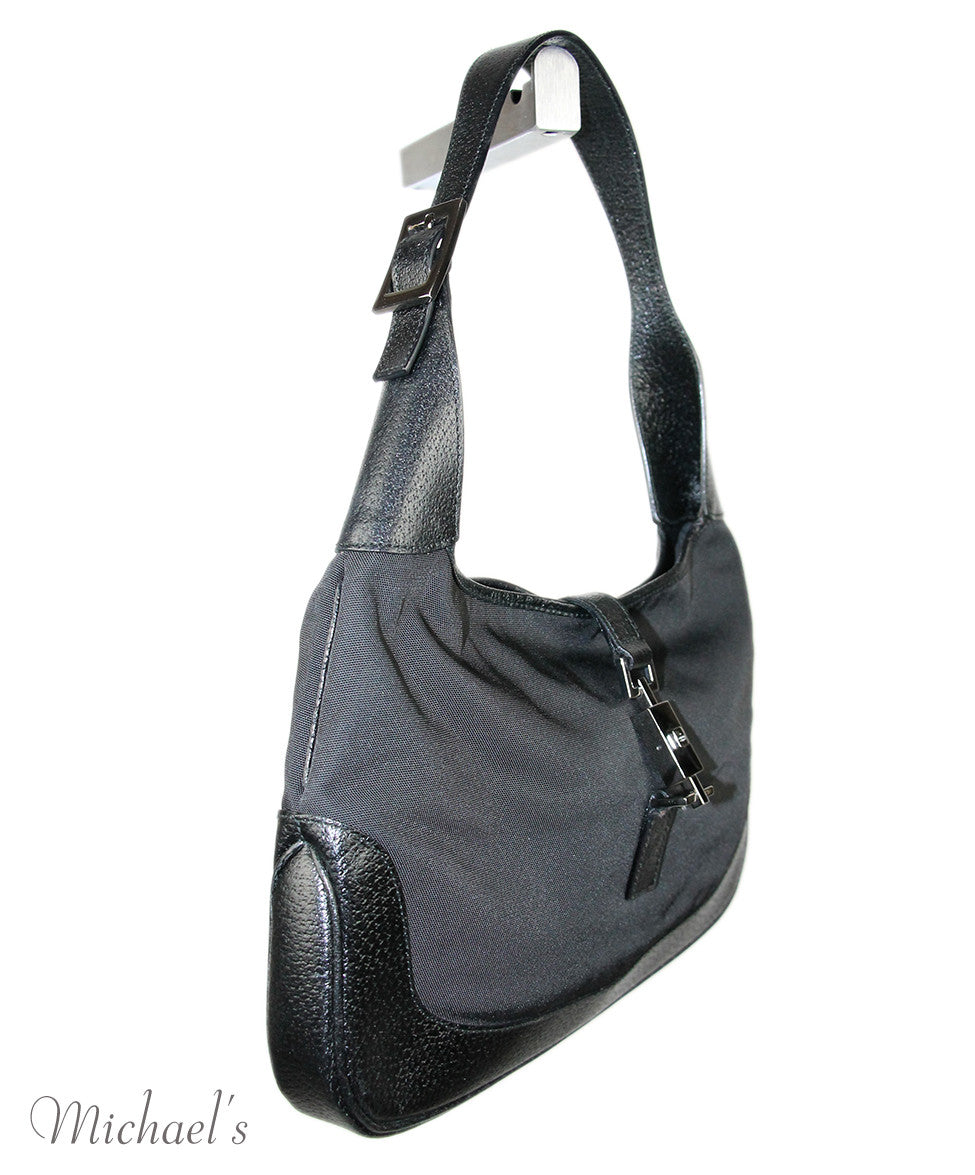Gucci Black Canvas Leather Trim Handbag - Michael&#39;s Consignment NYC