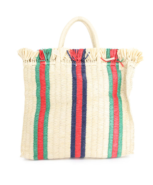 striped straw tote