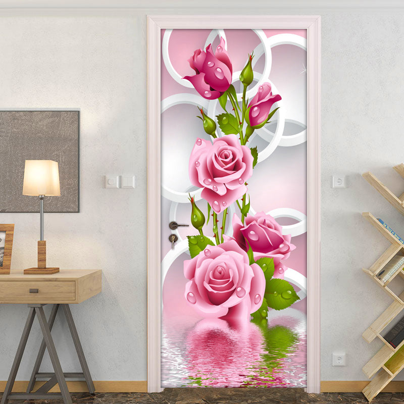 Modern Simple Romantic 3d Stereoscopic Circle Rose Flower Art Wall Mural Living Room Bedroom Door Sticker Wallpaper Home Decor