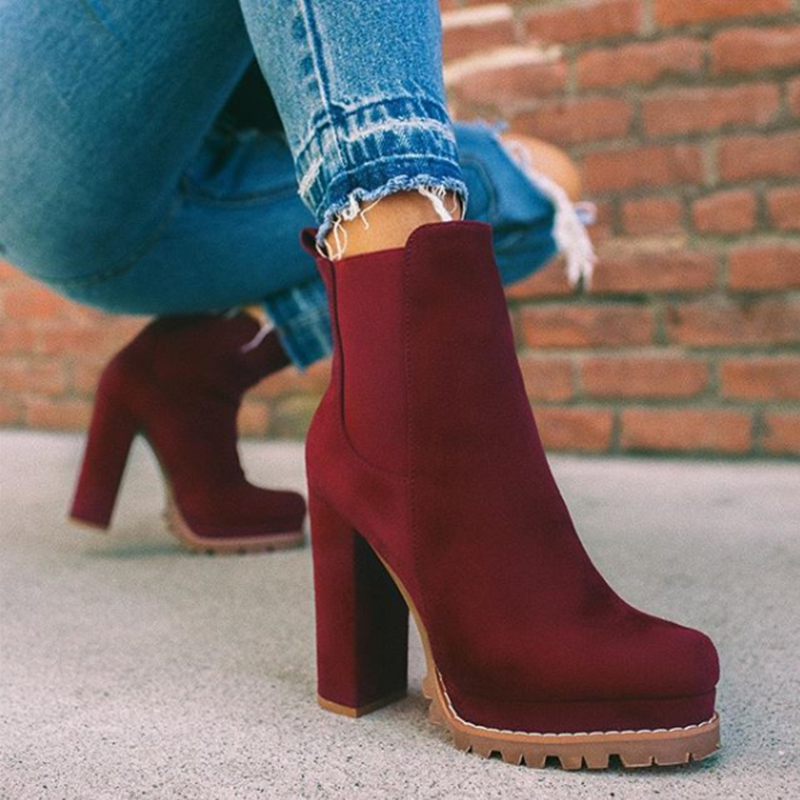 red ankle boots chunky heel