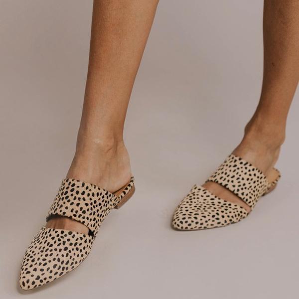 leopard flat mules