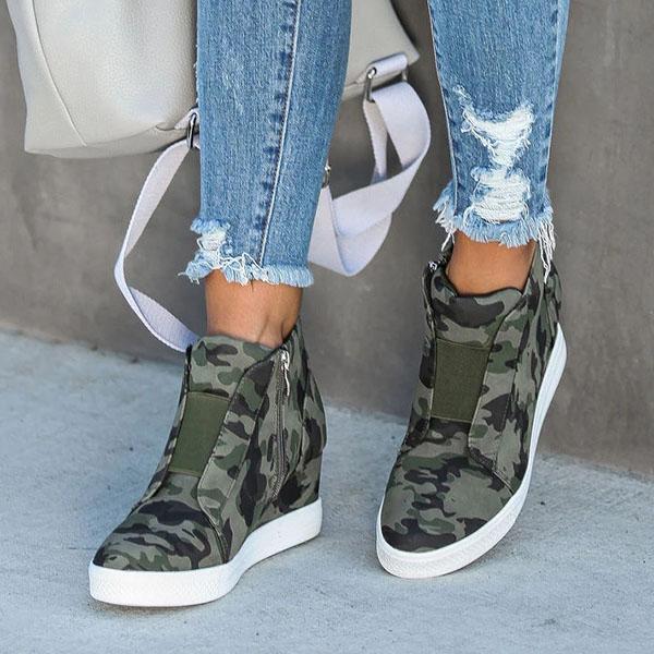 Bonnieshoes Camo Leopard Wedge Sneakers