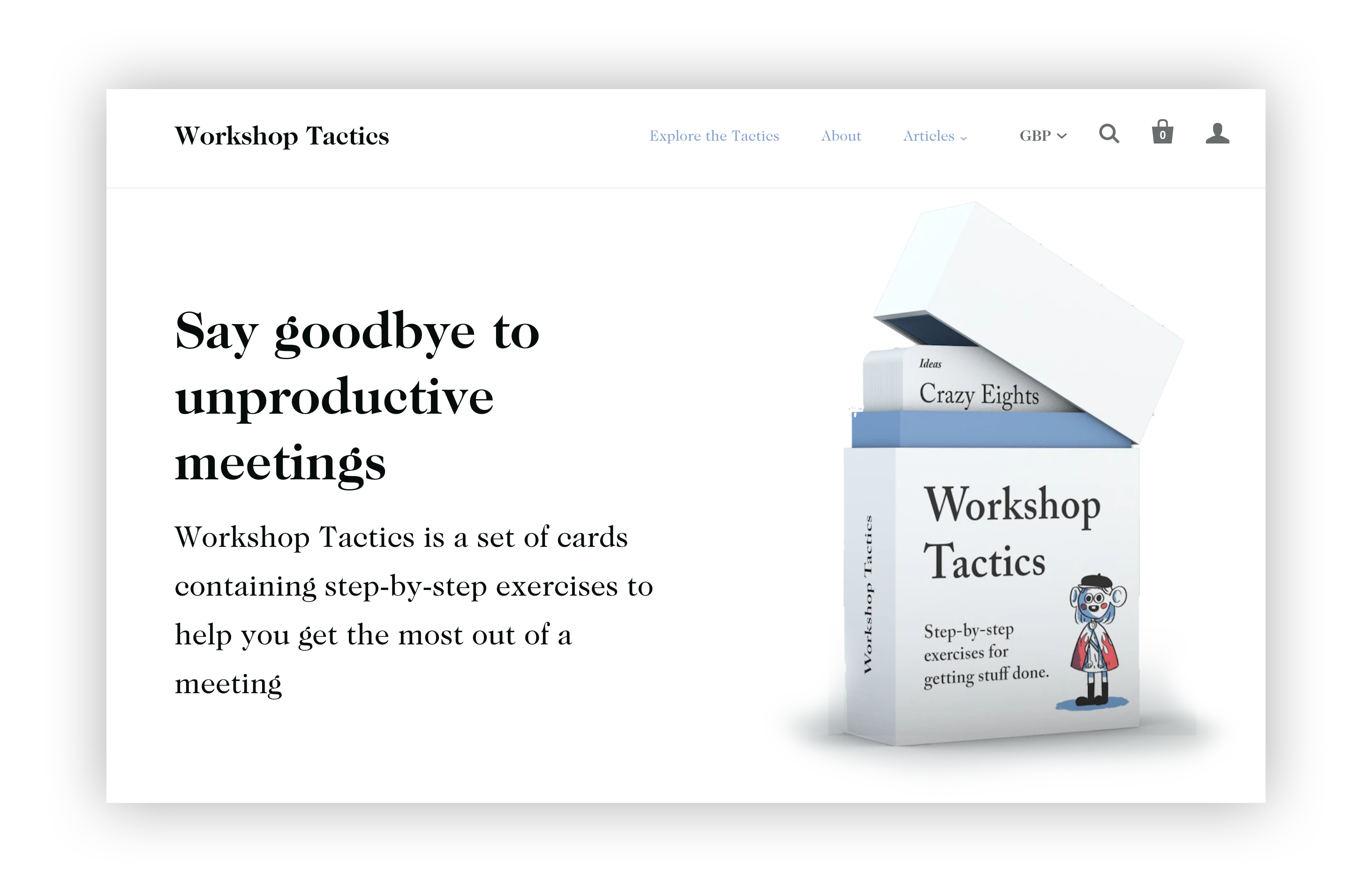 An early version of the Workshop Tactics landing page