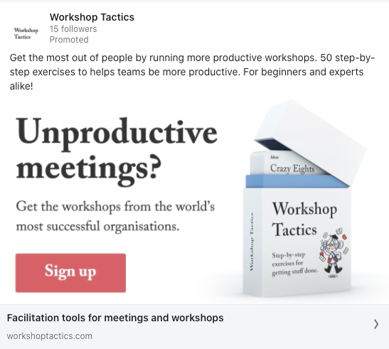 Workshop Tactics first LinkedIn advert
