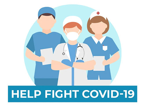 Graphic of Healthcare Workers with Text Help Fight COVID-19