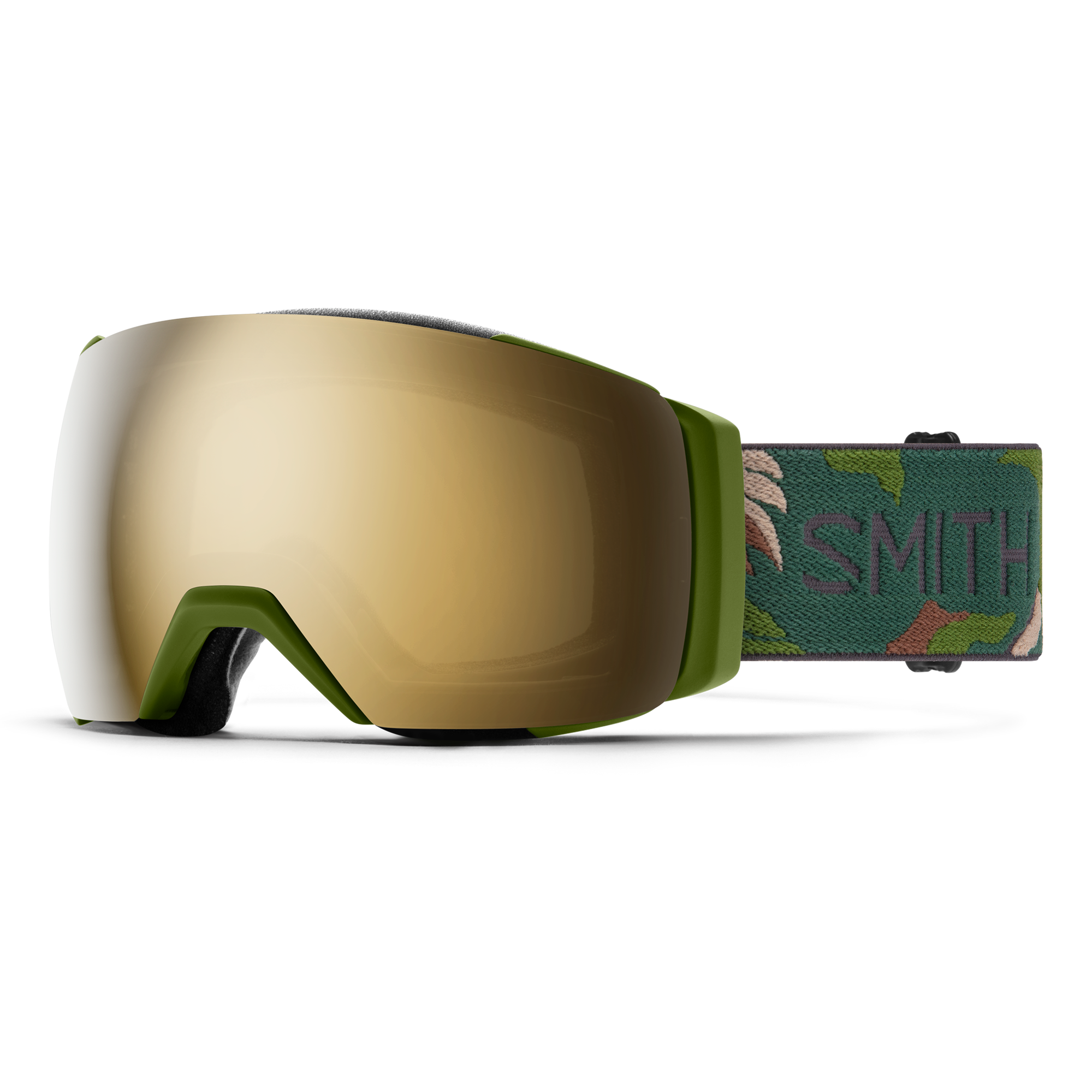 The Smith I/O MAG XL Snow Goggle in Olive Plant Camo frames with a