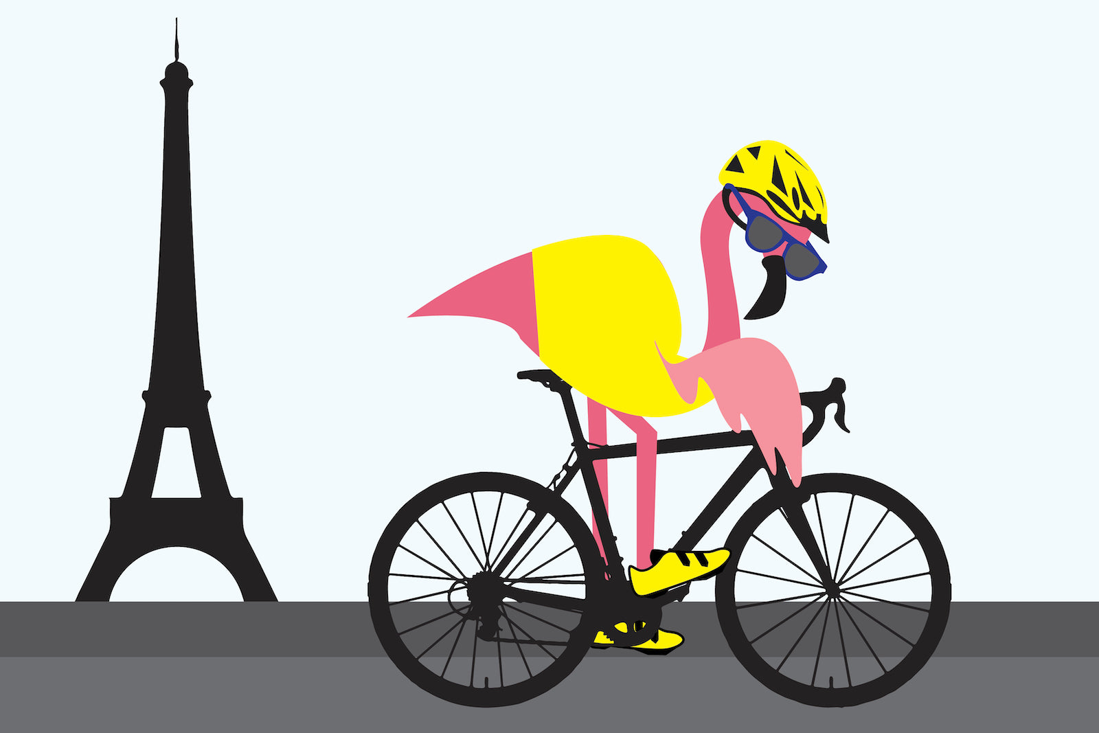 Carl the Flamingo cycling the Tour de France