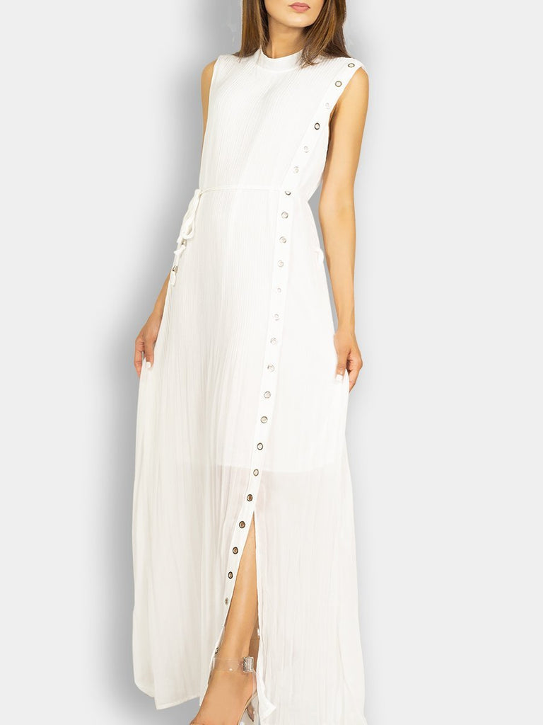 long white pleated dress