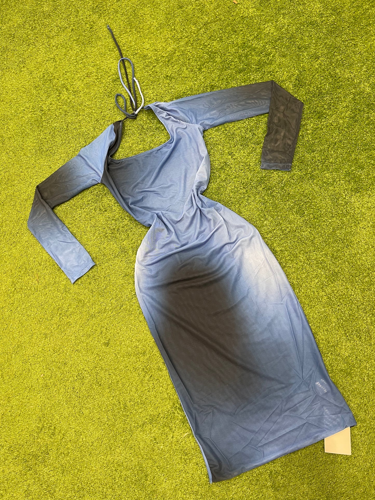 Deepsea Waves Mesh Midi Dress- Blue