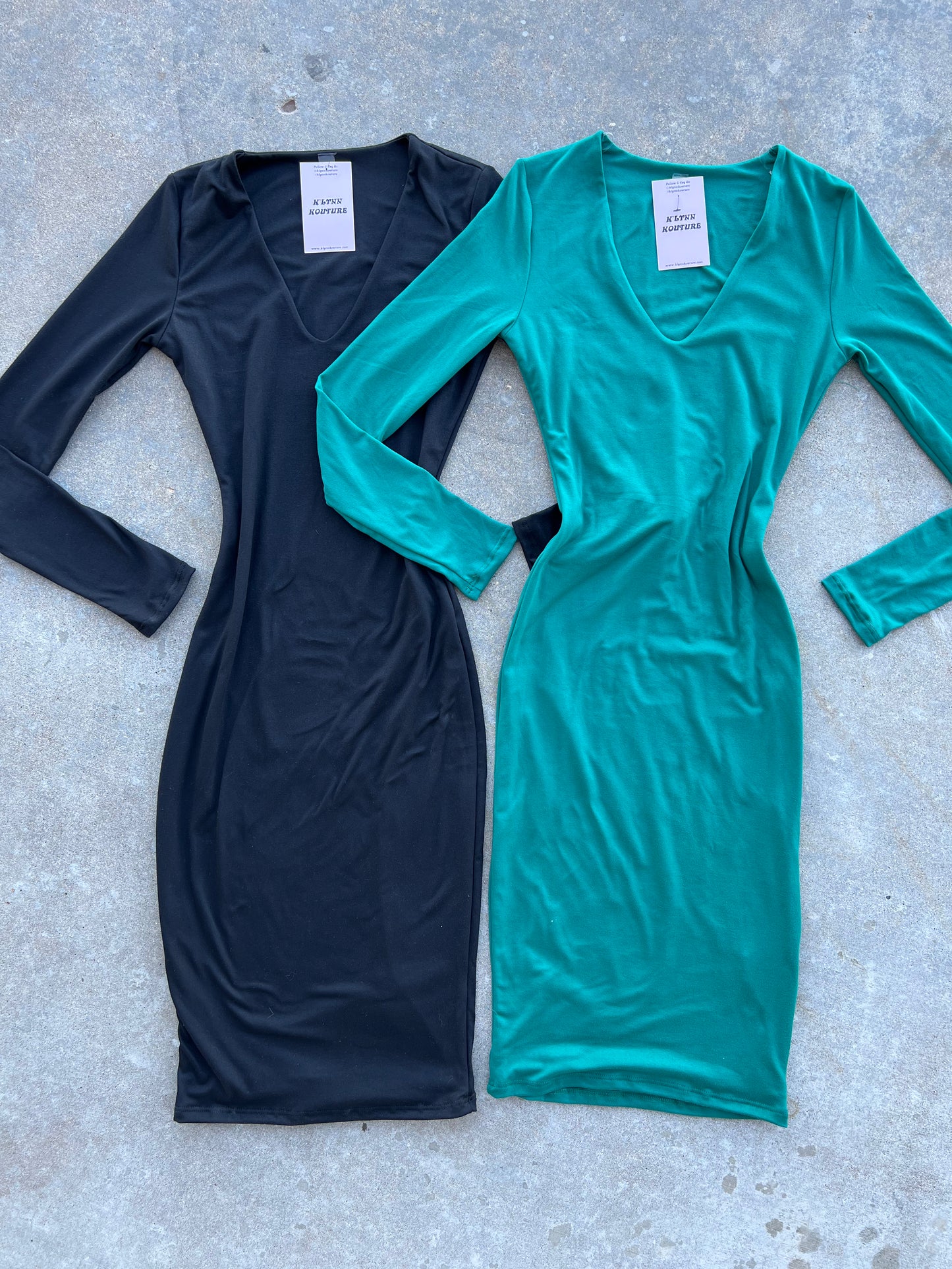Marissa Long Sleeve V-Neckline Midi Dress
