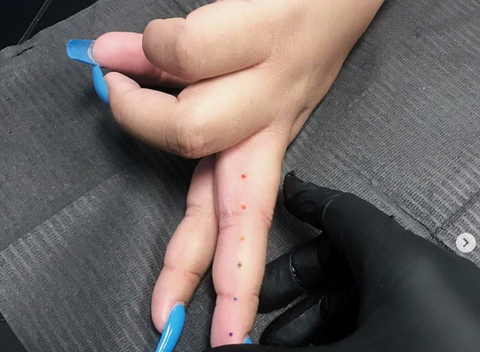 Inside finger Tattoo Rainbow Dots