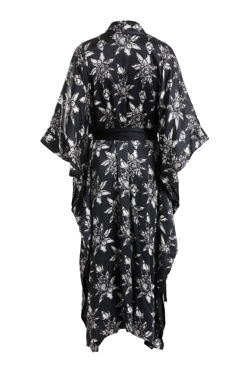 black silk kimono dress