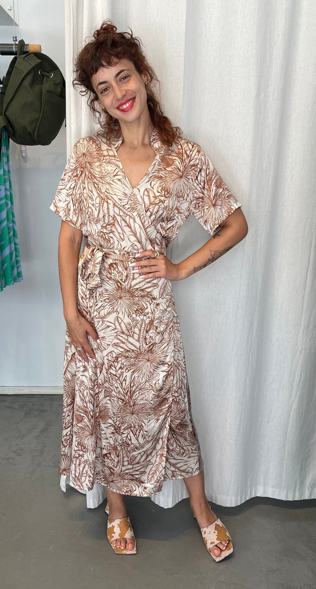 rose brown floral wrap dress