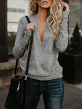 Chloebuy Slim Deep V Neck Solid Color Sexy Sweater