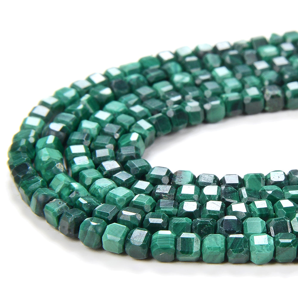 2MM Natural Malachite Gemstone Grade AA Micro Faceted Diamond Cut Cube  Loose Beads (P42)