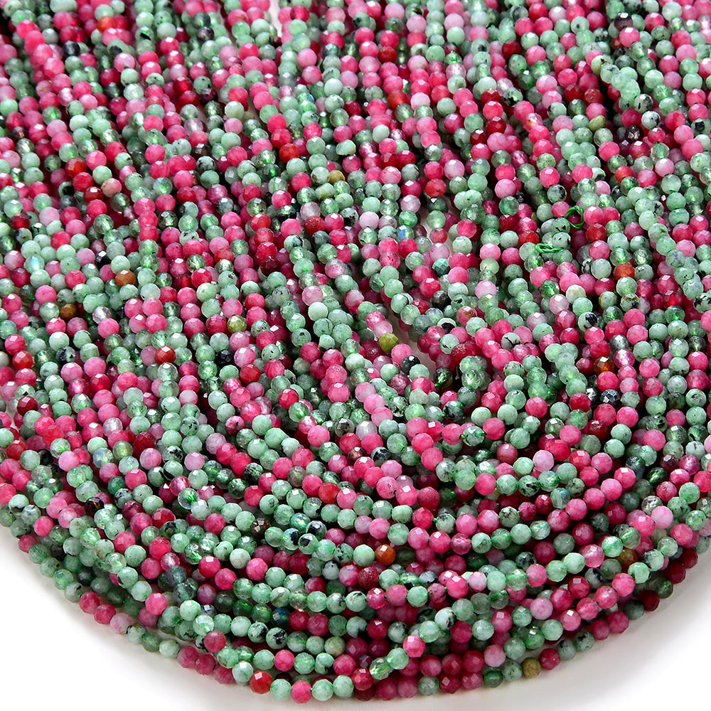 10MM Genuine Natural Ruby Zoisite Grade AA Micro Faceted Round Loose Beads 7.5" 