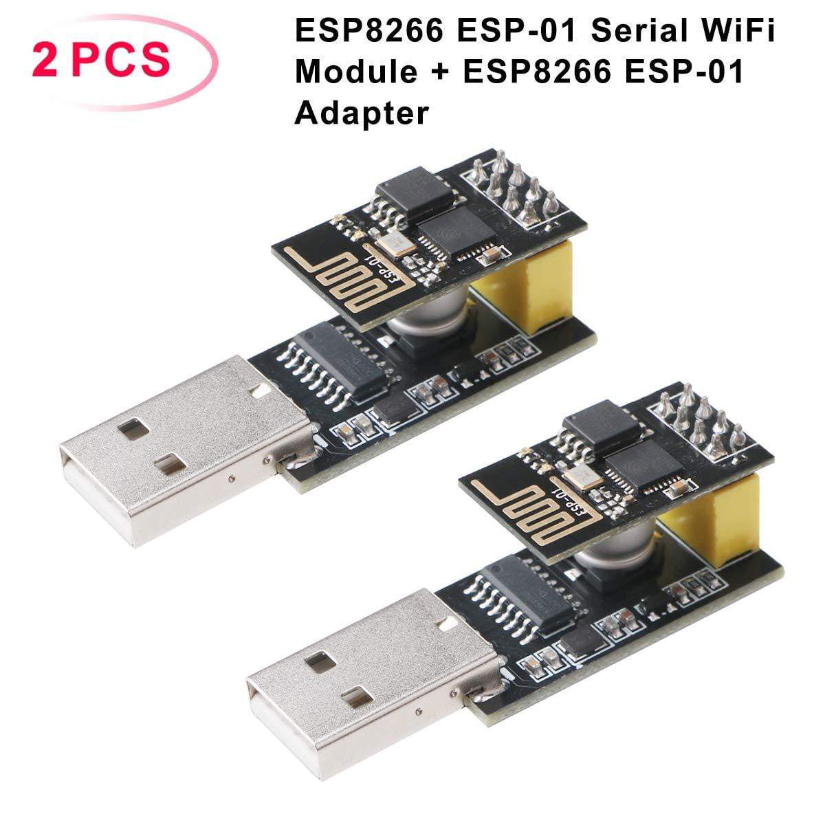 MakerFocus 2pcs ESP8266 ESP-01 Serial Wireless Transceiver WiFi Module with  USB to ESP-01 Adapter