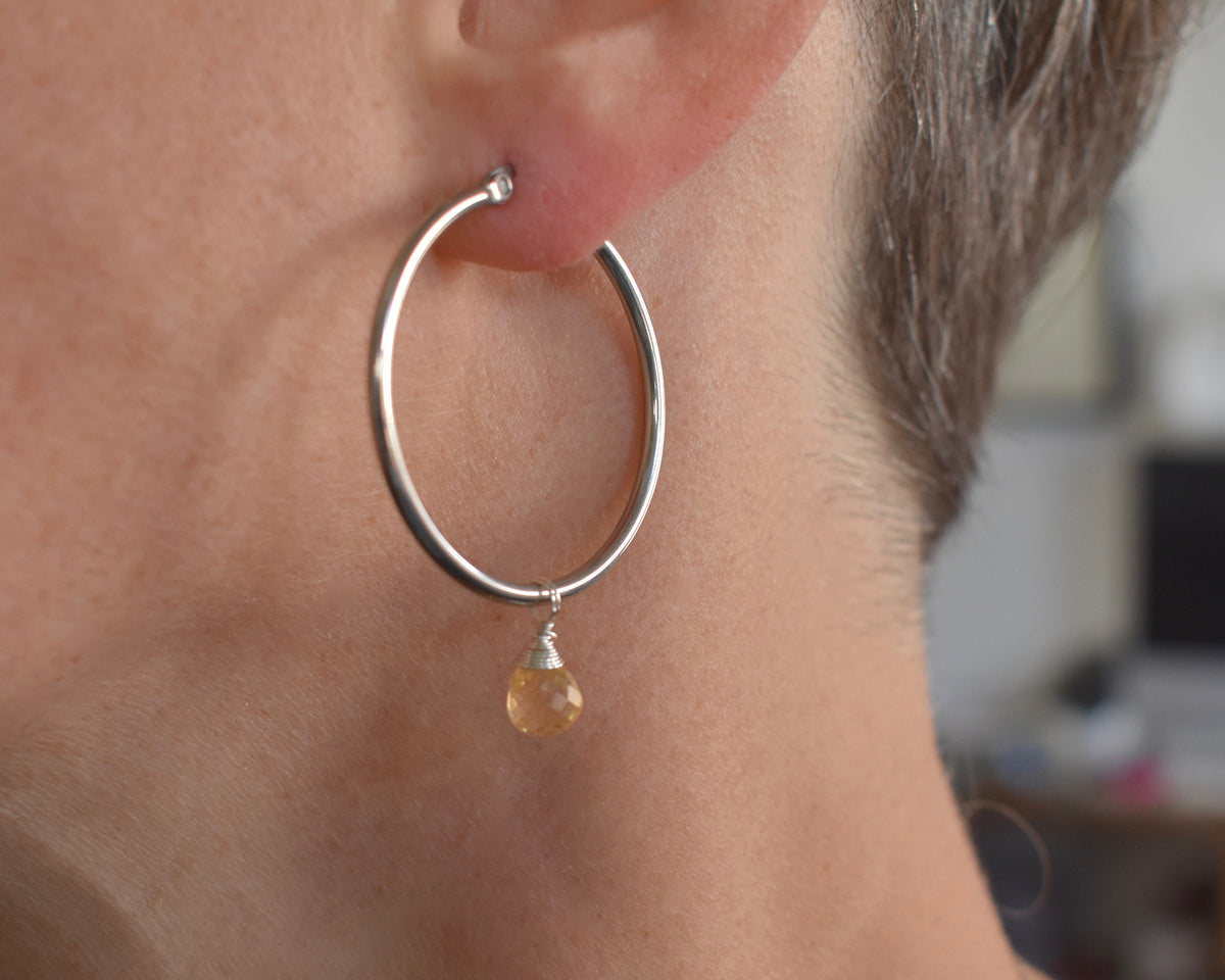 Natural Citrine gold hoop earrings November birthday gifts for her citrine gemstone chip hoop earrings November birthstone
