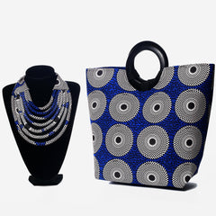 African print blue handbag and Matching African Print necklace- Kejeo Designs
