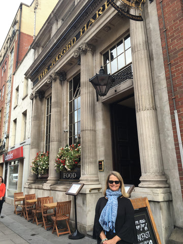 Amy in front of The Jugged Hare in London