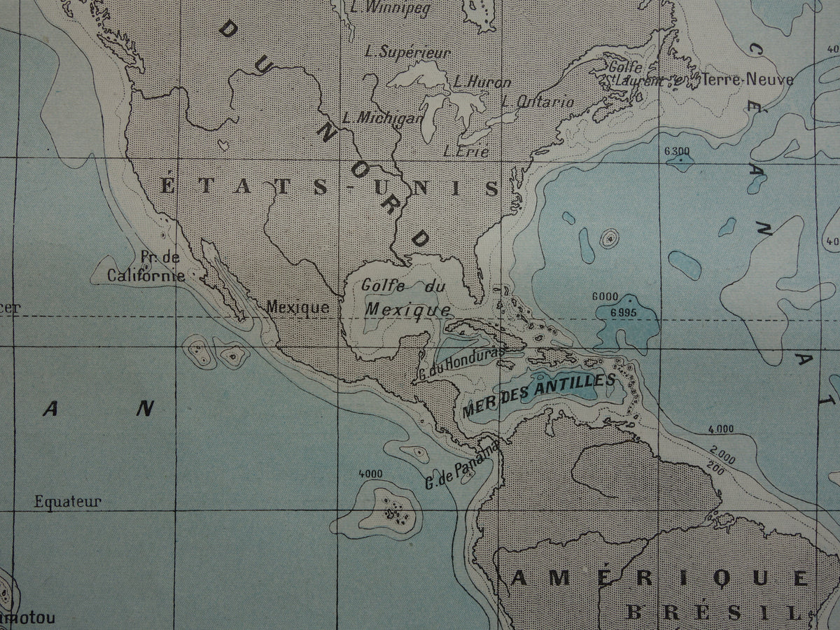 Oude wereldkaart van 1902 originele kaart / zeekaart z Oudekaarten.com