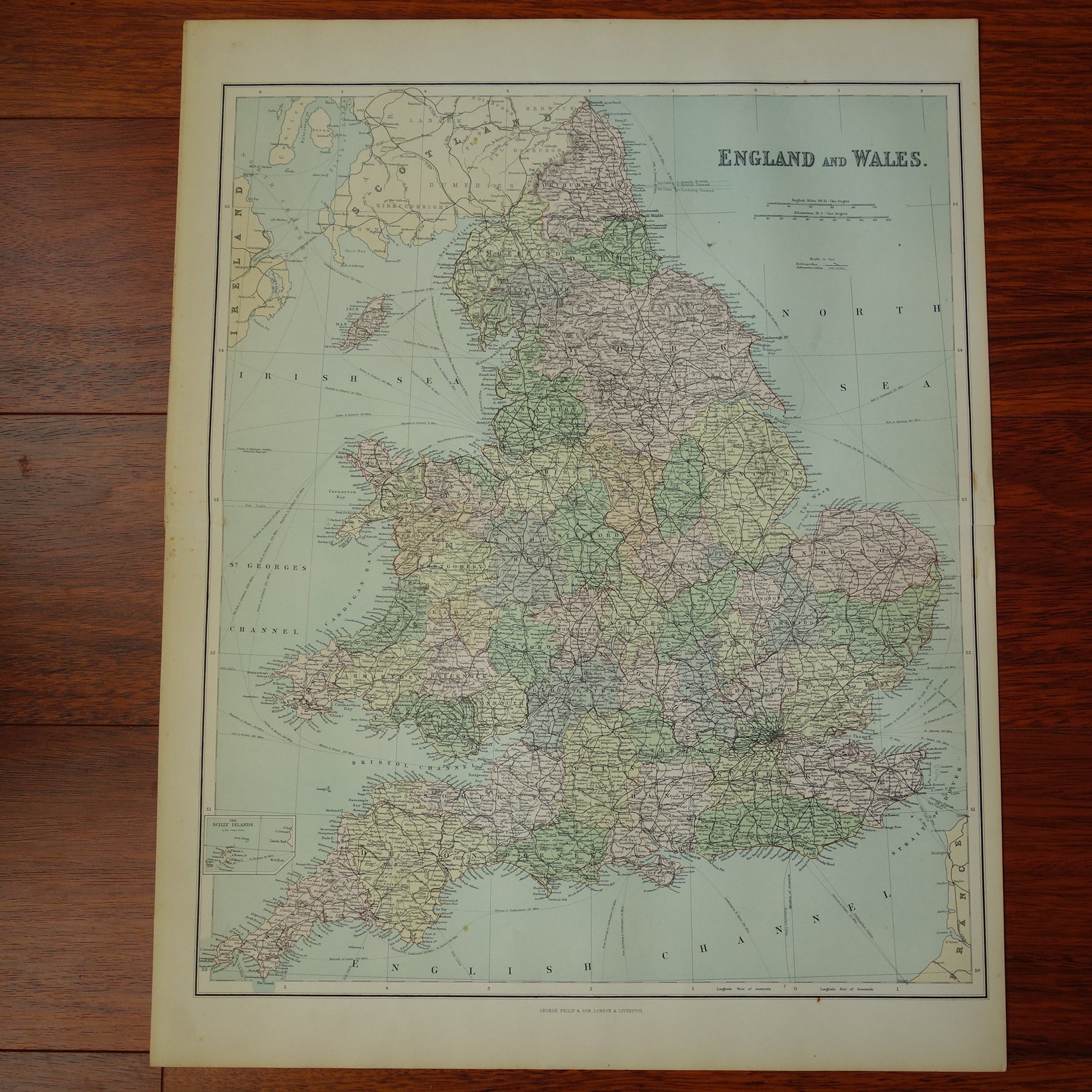 Parana rivier Cursus pistool Grote antieke landkaart van Engeland en Wales uit 1890 originele histo –  Oudekaarten.com