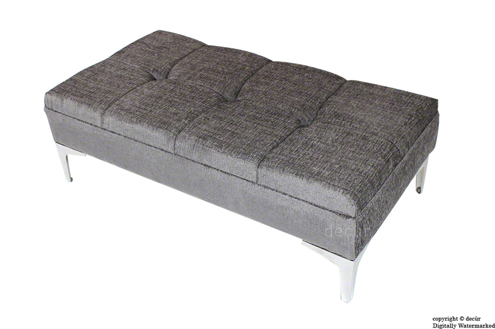 Mila Buttoned Footstool - Silver Grey
