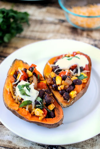 Sweet Potatoes stuffed with beans and corn