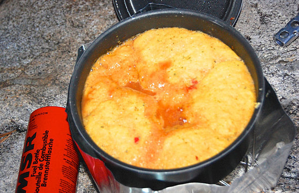 Salsa and corn dumpling soup