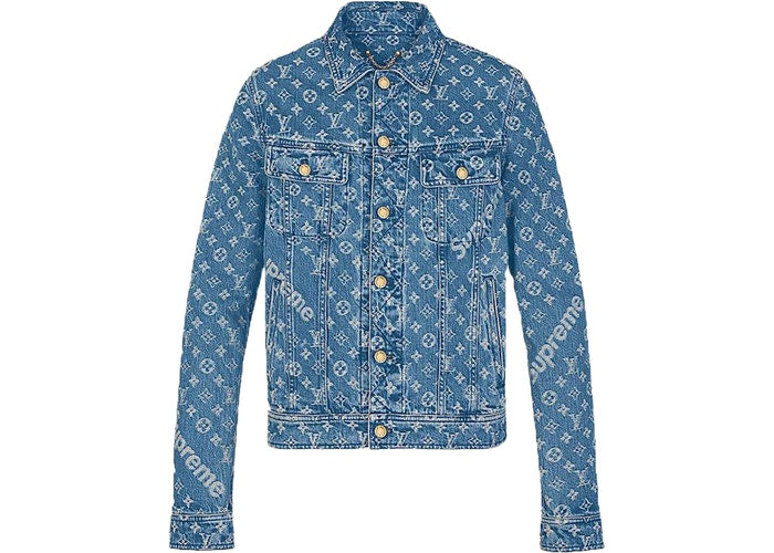 supreme x louis vuitton jacquard denim baseball jersey blue