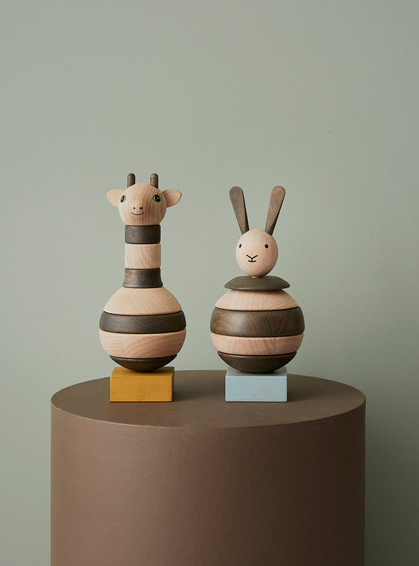 木制堆叠兔子-自然/深色