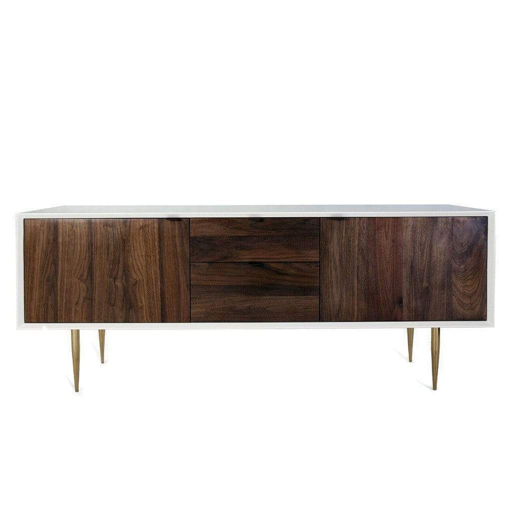 Siena 3 Walnut Veneer Credenza 2 Doors Leather Handles