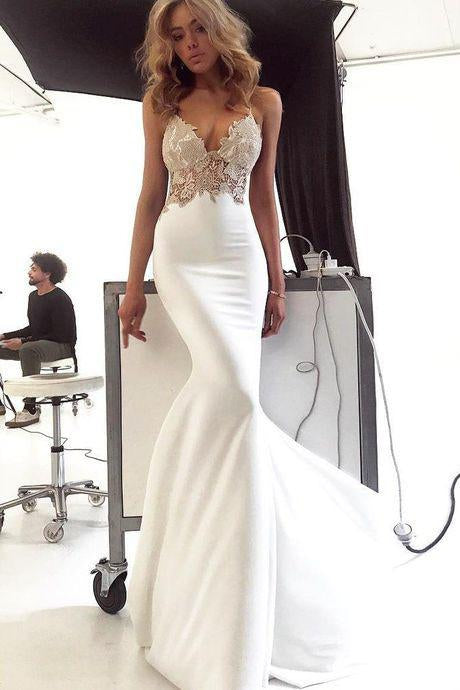 white lace backless prom dress