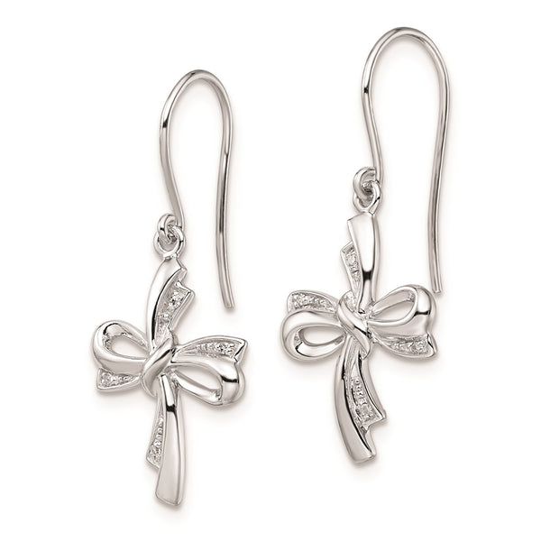 Sterling Silver Diamond Cross Dangle Shepherds Hook Earrings QE14048 