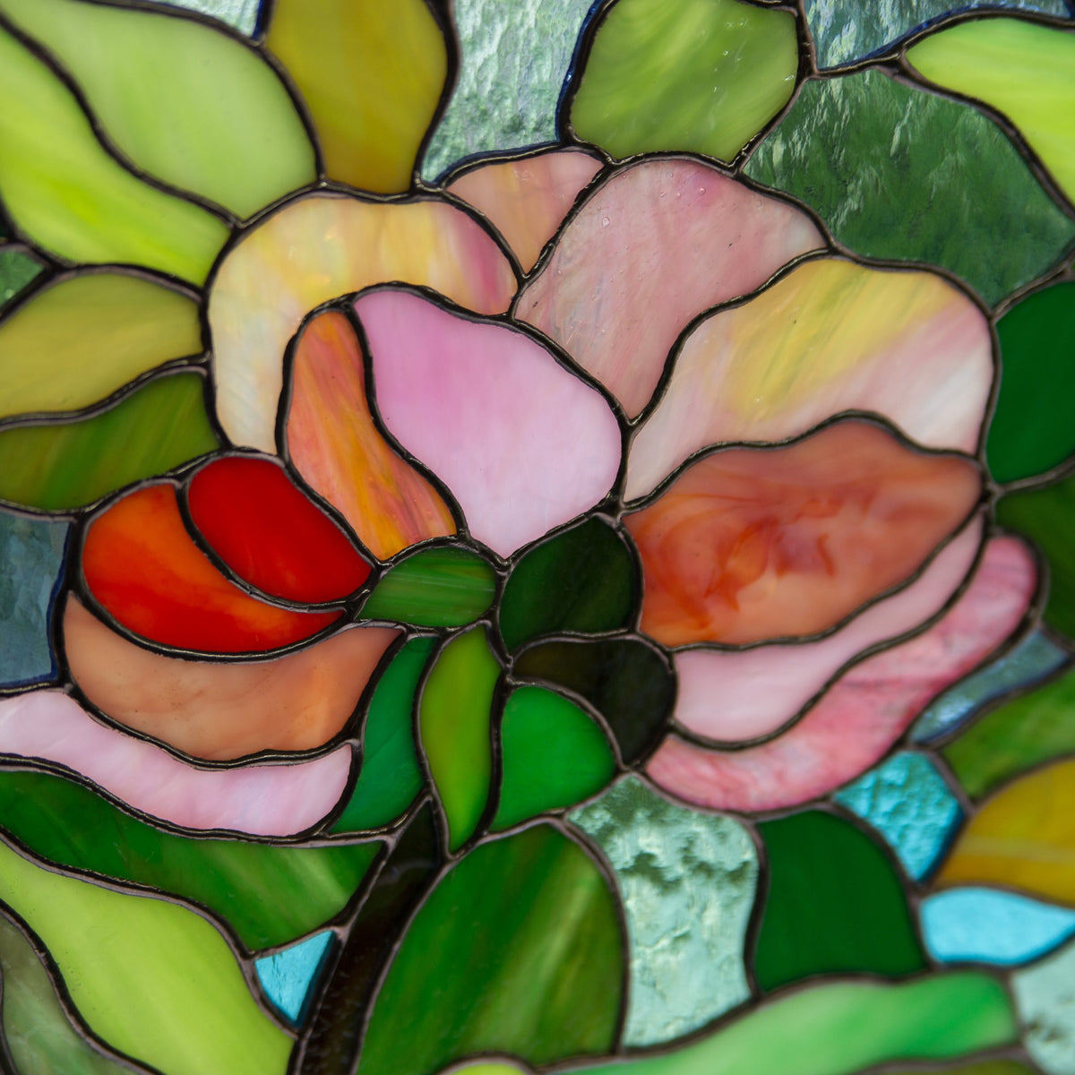 Peony flower - stained glass window hanging panel – Glass Art Stories