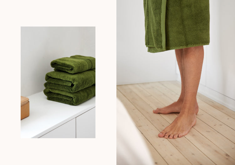 Mosegrønne dusjhåndklær fra MYYK