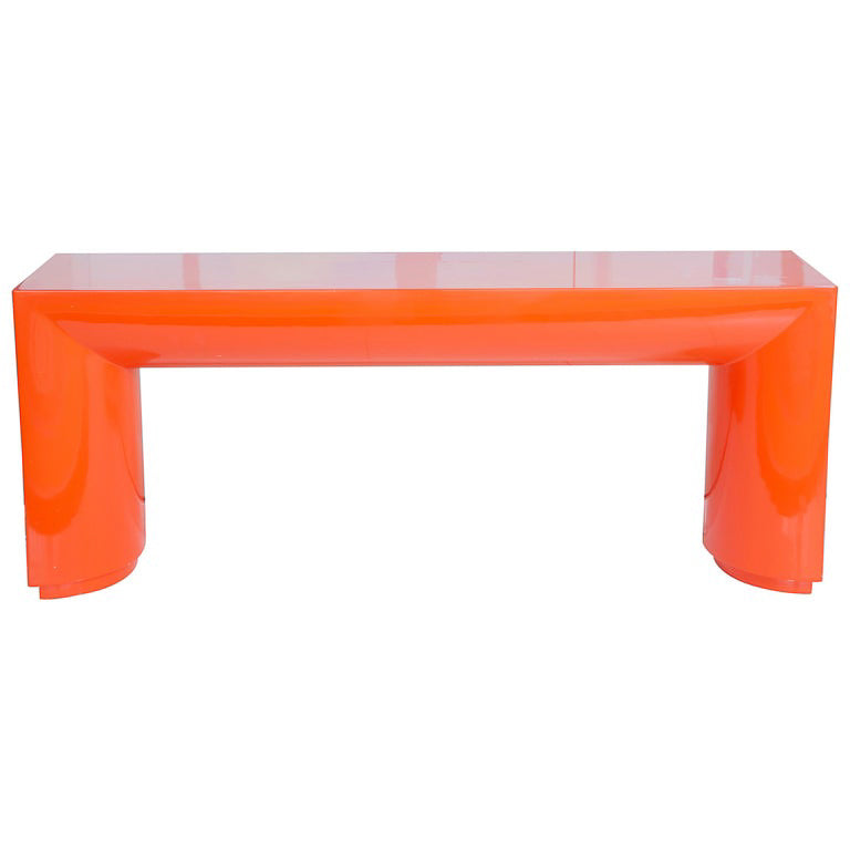 Orange Lacquered Karl Springer Style Console Anthony Baratta Llc