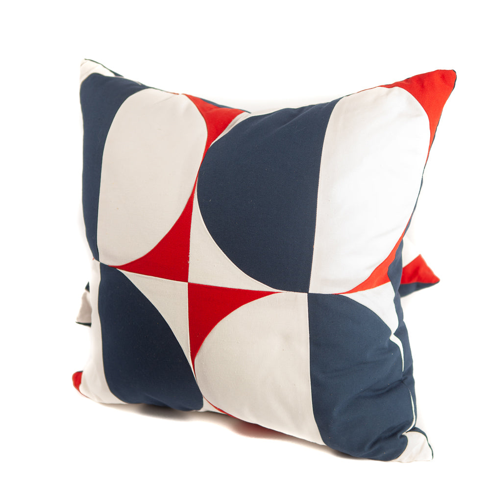 red and blue throw pillows